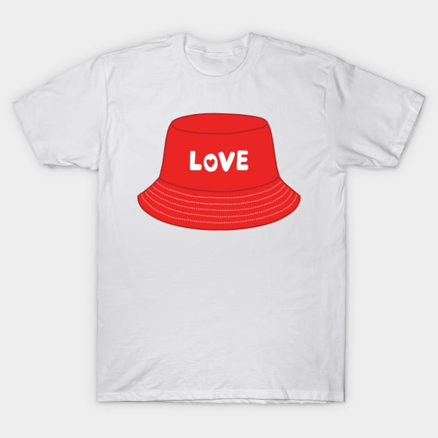 Red bucket hat with love text T-Shirt by Nikamii